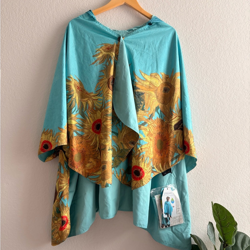 Van Gogh Sunflowers Reversiable Rain Cape Lightweight Hooded Wrap by RainCaper